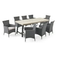 thumbnail image 1 of GDF Studio Remo Outdoor Acacia Wood and Wicker 9 Piece Dining Set with Cushion, Light Gray, Black, and Gray, 1 of 13