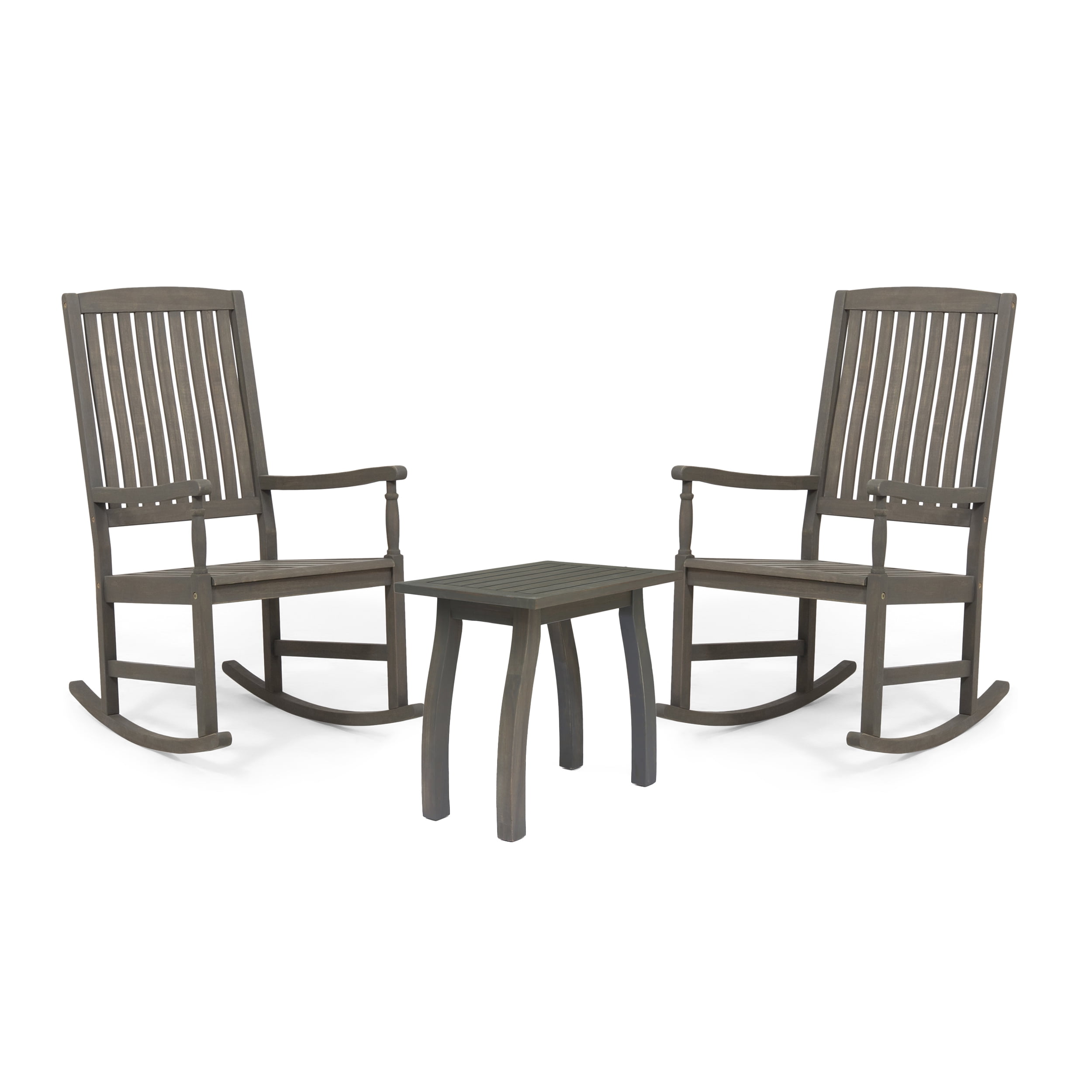 GDF Studio Reynard Outdoor Acacia Wood 3 Piece Rocking Chair Chat Set ...