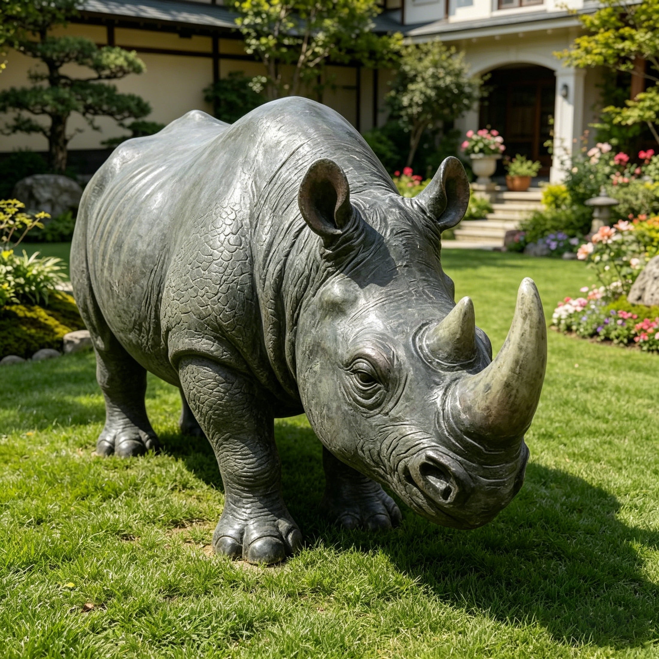 GDF Studio Rhinoceros Resin Indoor/Outdoor Guardian Statue, Weather-Resistant Decor Figurine for Garden & Courtyard