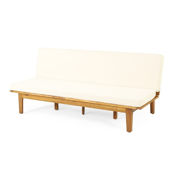 GDF Studio Riebe Outdoor Acacia Wood Convertible Daybed with Cushion, Teak and Beige