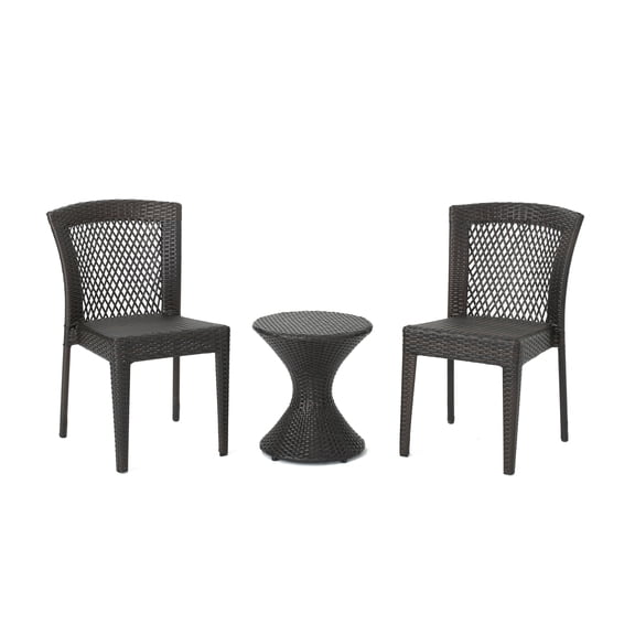 GDF Studio Rigby Outdoor 3 Piece Stacking Wicker Chat Set, Multibrown