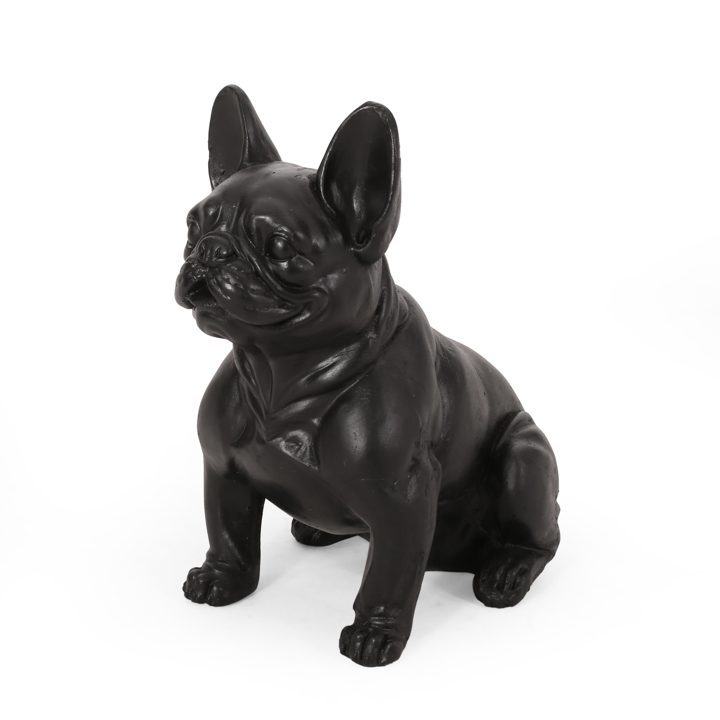 Matte Black Cast Stone French Bulldog Outdoor Garden Statue