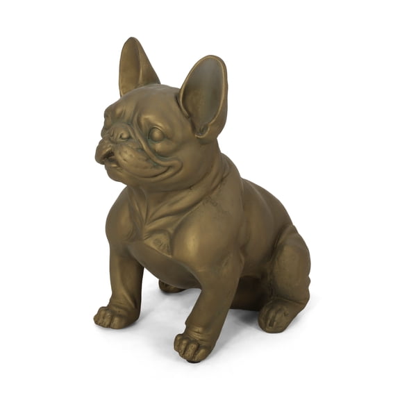 GDF Studio Rilo Outdoor Cast Stone French Bulldog Garden Statue, Rustic Gold
