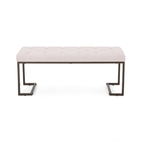 GDF Studio Ringold Modern Fabric Tufted Iron Bench, Beige and Bronze