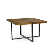 GDF Studio Riverlake Industrial Handmade Mango Wood and Iron Square Coffee Table, Walnut Brown and Black