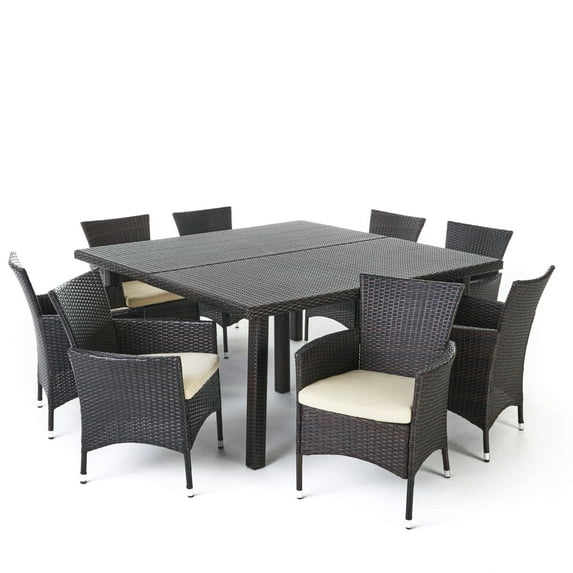 GDF Studio Rolando Outdoor Wicker 9 Piece Square Dining Set, Multibrown and Beige