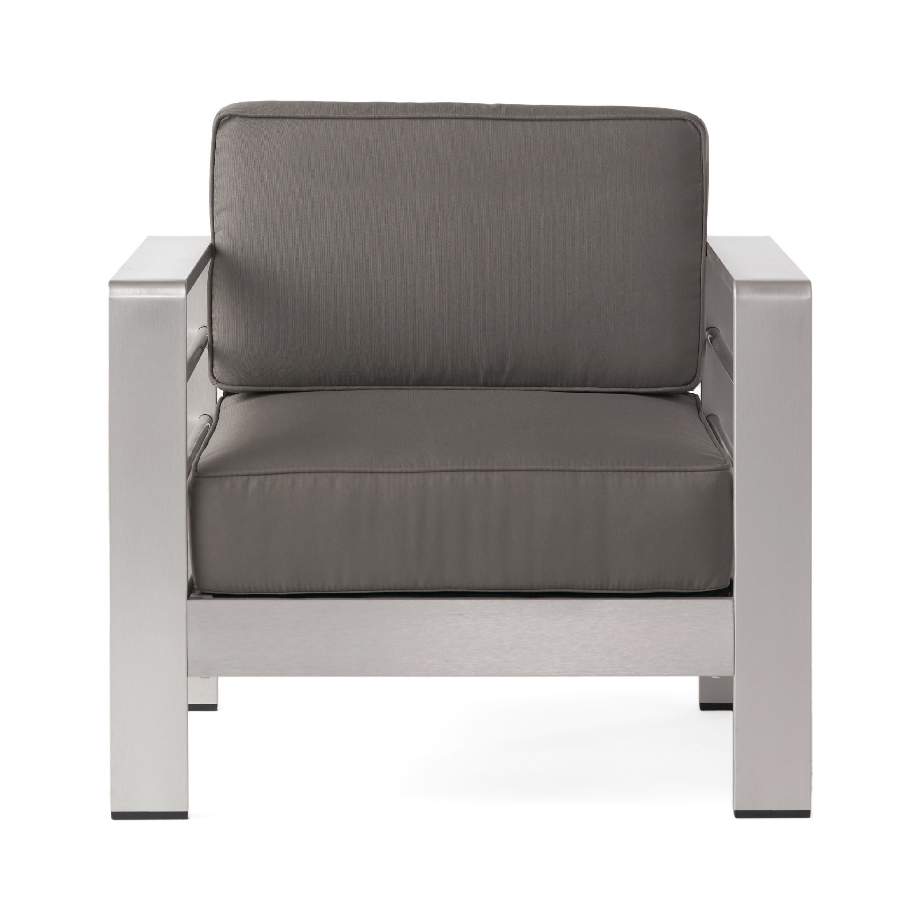 Silver Aluminum Outdoor Club Chair with Khaki Cushions