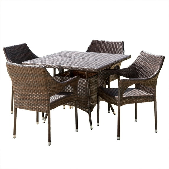 GDF Studio Ronnie Outdoor Wicker 5 Piece Dining Set, Multibrown