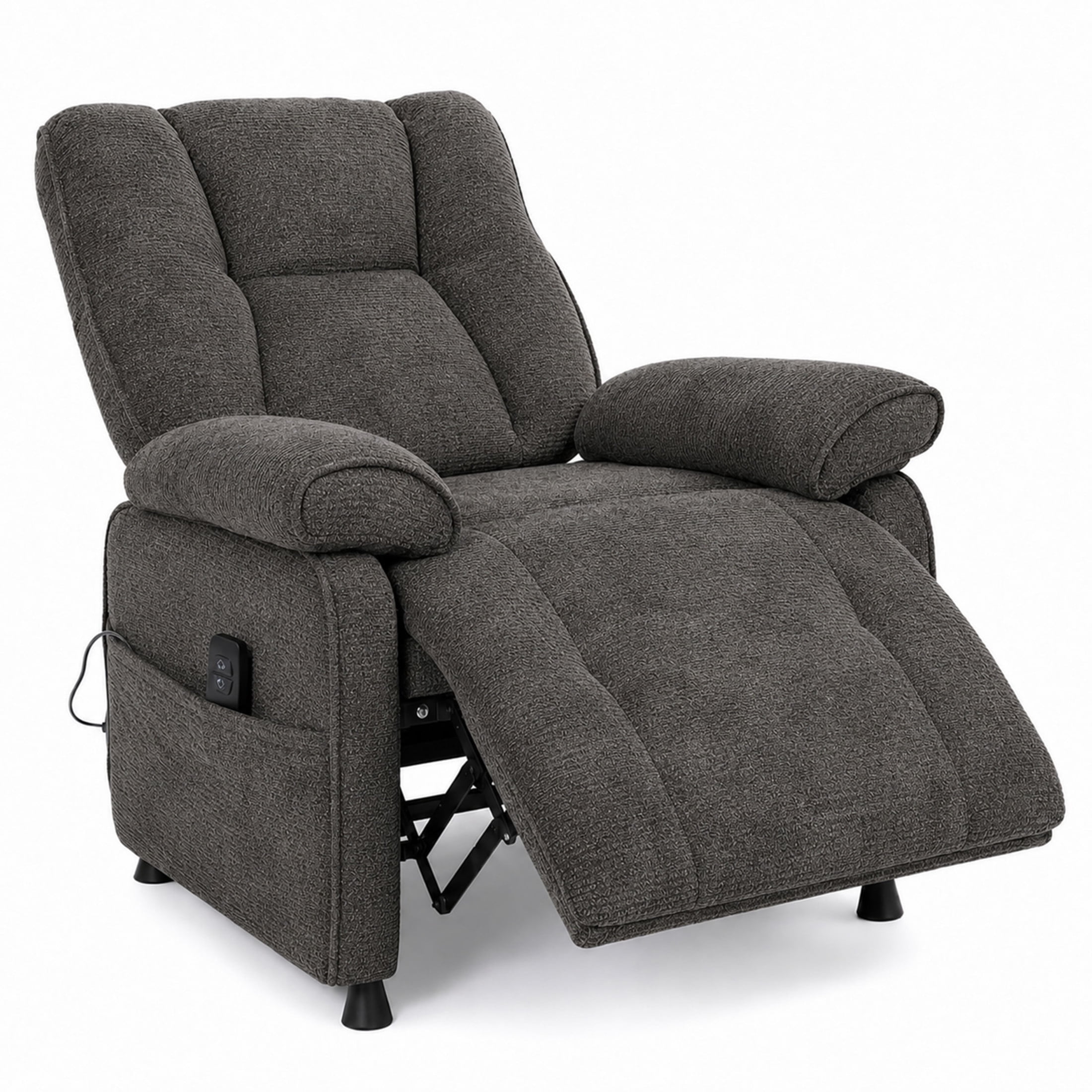 GDF Studio Rosane Electric Power Recliner Chair with Side Storage Pocket, Chenille Multi-Scene Lounge Chair, Dark Grey