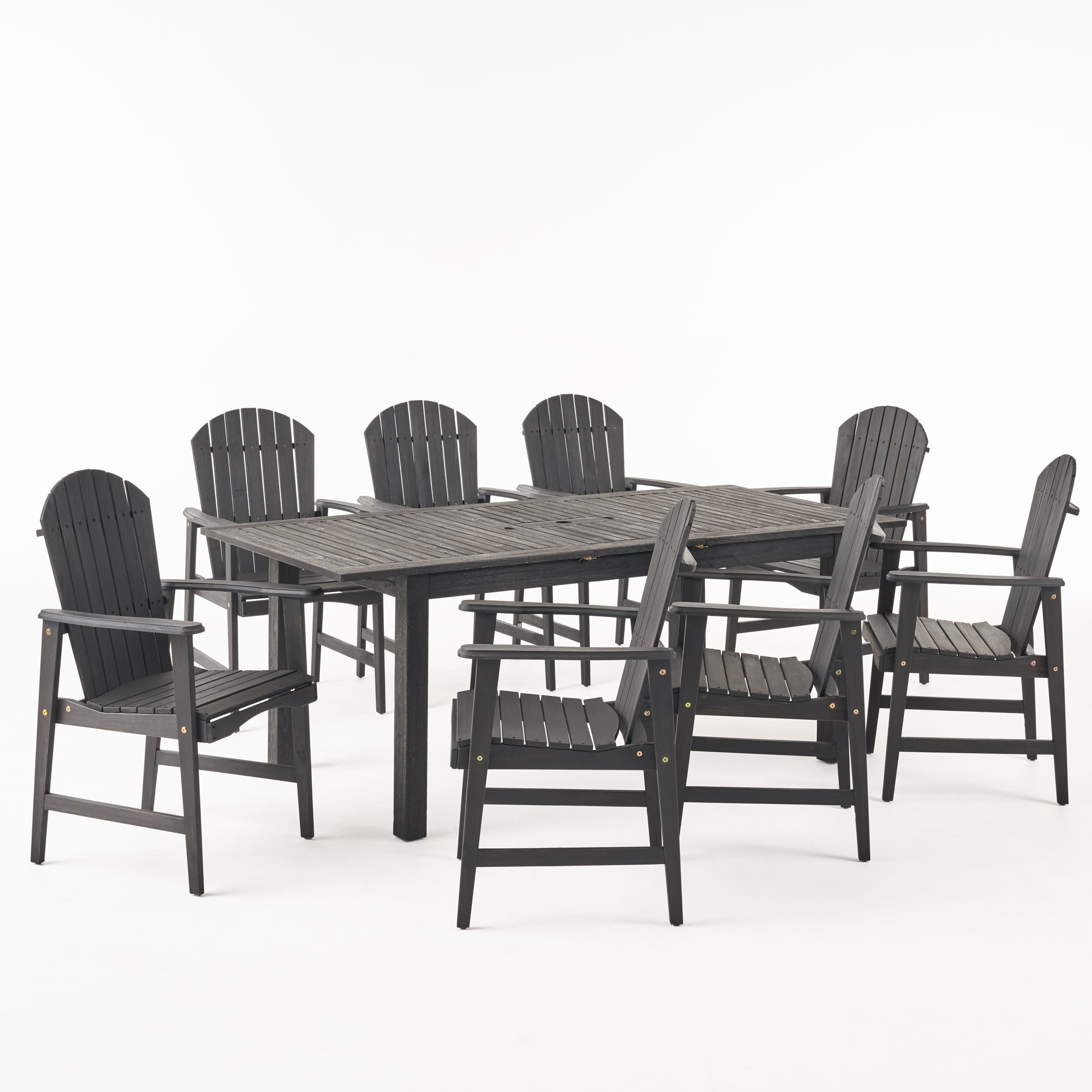 Dark Gray Acacia Wood 8-Person Adirondack Dining Set