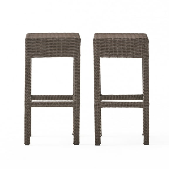 GDF Studio Rudolfo Outdoor Wicker 27.5 inch Backless Barstools, Set of 2, Dark Brown