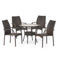 thumbnail image 1 of GDF Studio Rue Outdoor Wicker and Glass 5 Piece Dining Set, Multibrown, 1 of 7