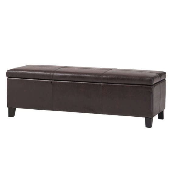 GDF Studio Rupert Upholstered Storage Ottoman Bench, Brown Faux Leather, Dark Brown