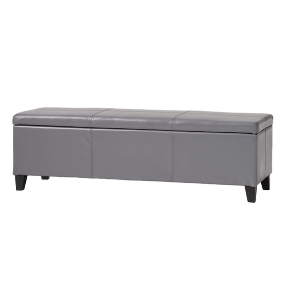 GDF Studio Rupert Upholstered Storage Ottoman Bench, Gray Faux Leather and Dark Brown