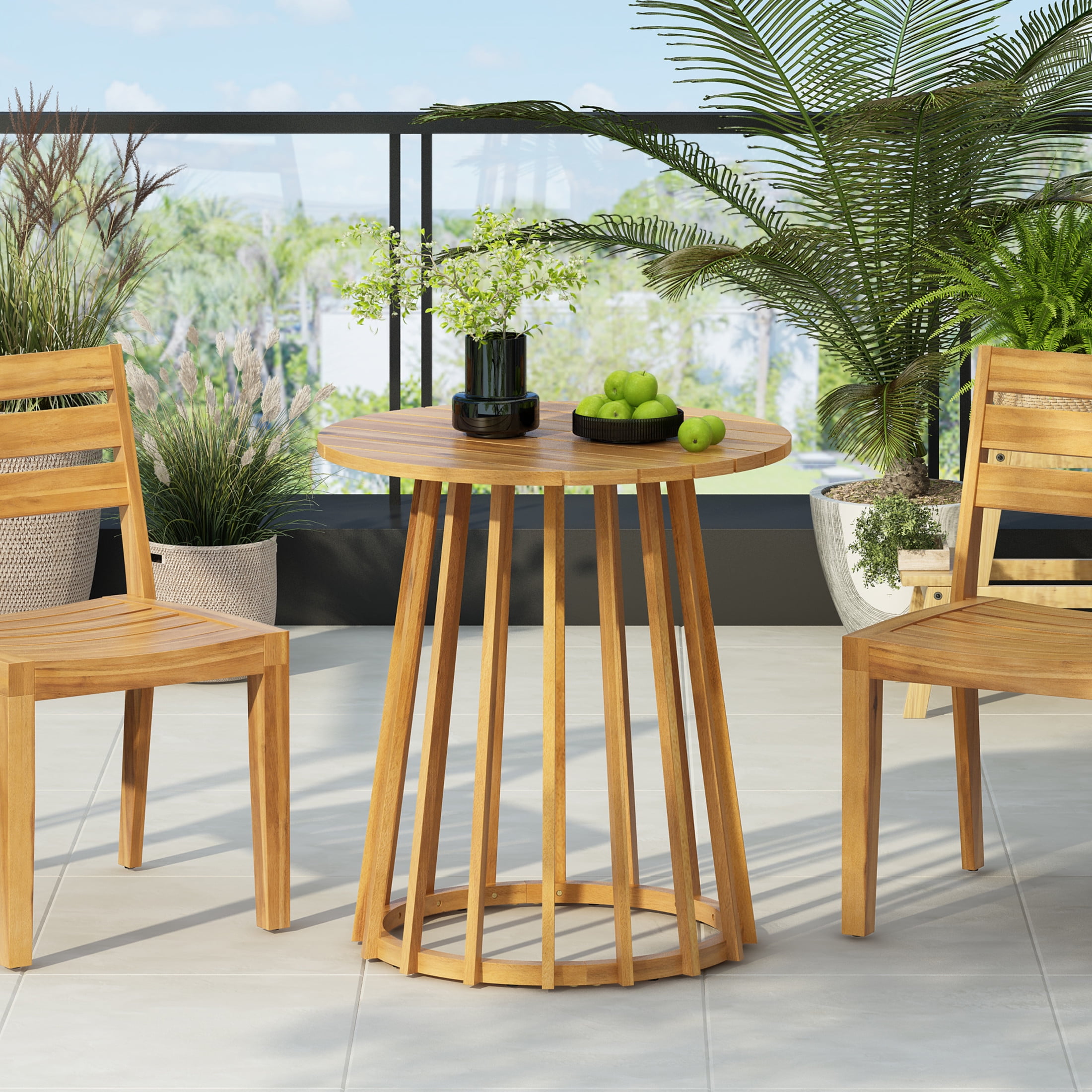 Teak Finish Round Acacia Wood Outdoor Dining Table