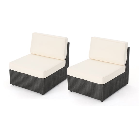 GDF Studio Sabrina Outdoor Grey Wicker Armless Sectional Sofa Seat, Set of 2, White