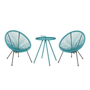 GDF Studio Samantha Outdoor Woven 3 Piece Chat Set, Teal and Black