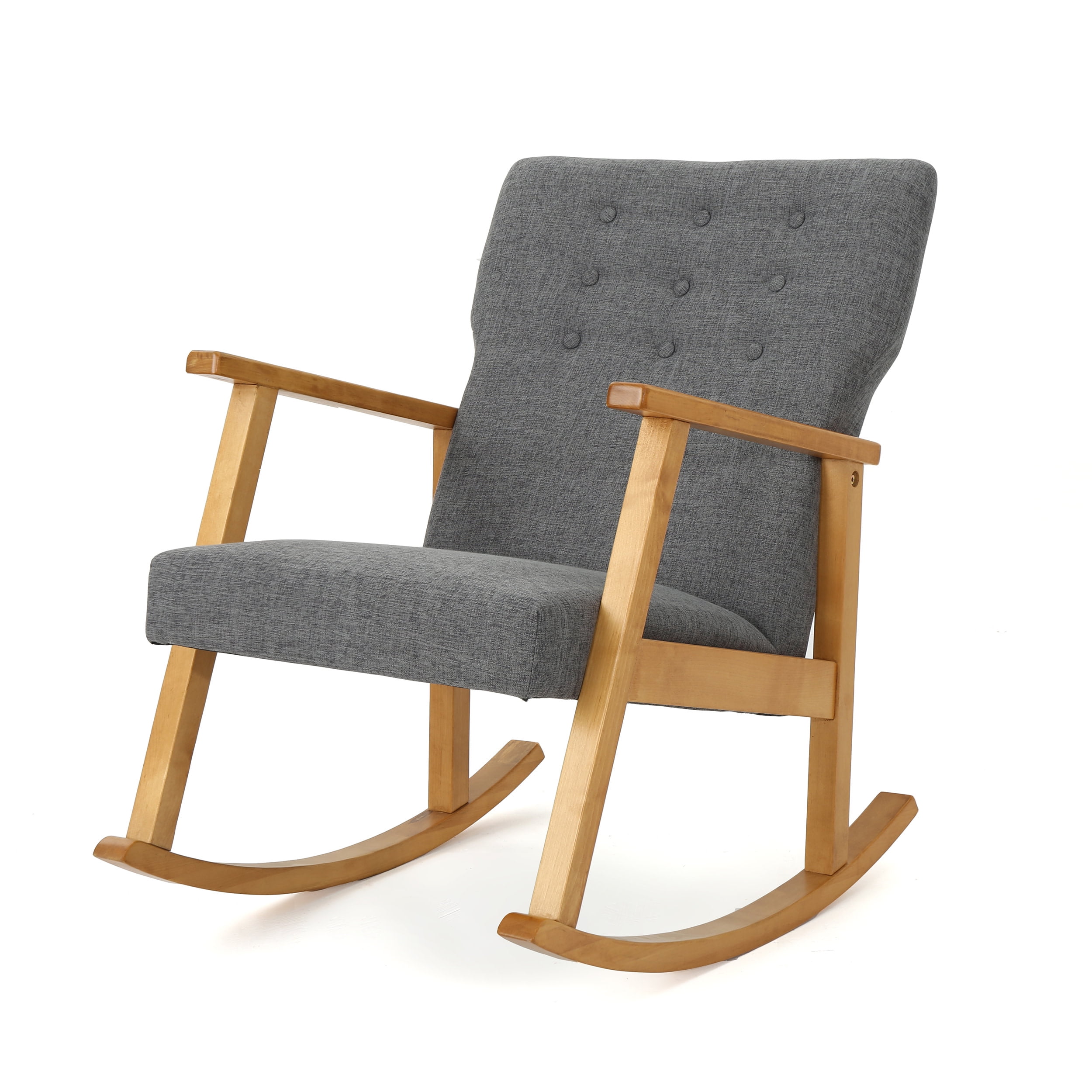 Harvey Square Base Gray Fabric Mid-Century Modern Rocking Chair