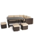 thumbnail image 1 of GDF Studio Santa Rosa Outdoor 7 Seater Multibrown Dining Sofa Set with Water Resistant Cushions, 1 of 11