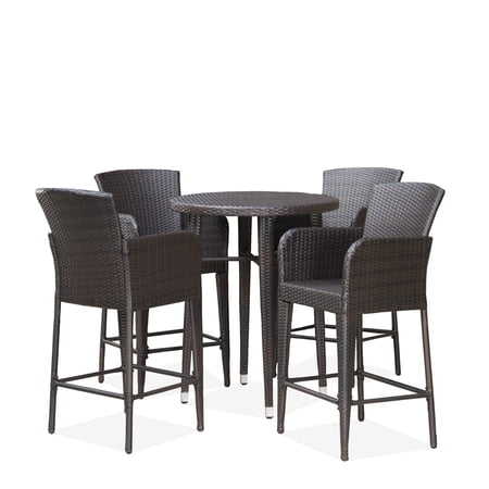 GDF Studio Sarina Outdoor Wicker 5 Piece Bar Set, Multibrown