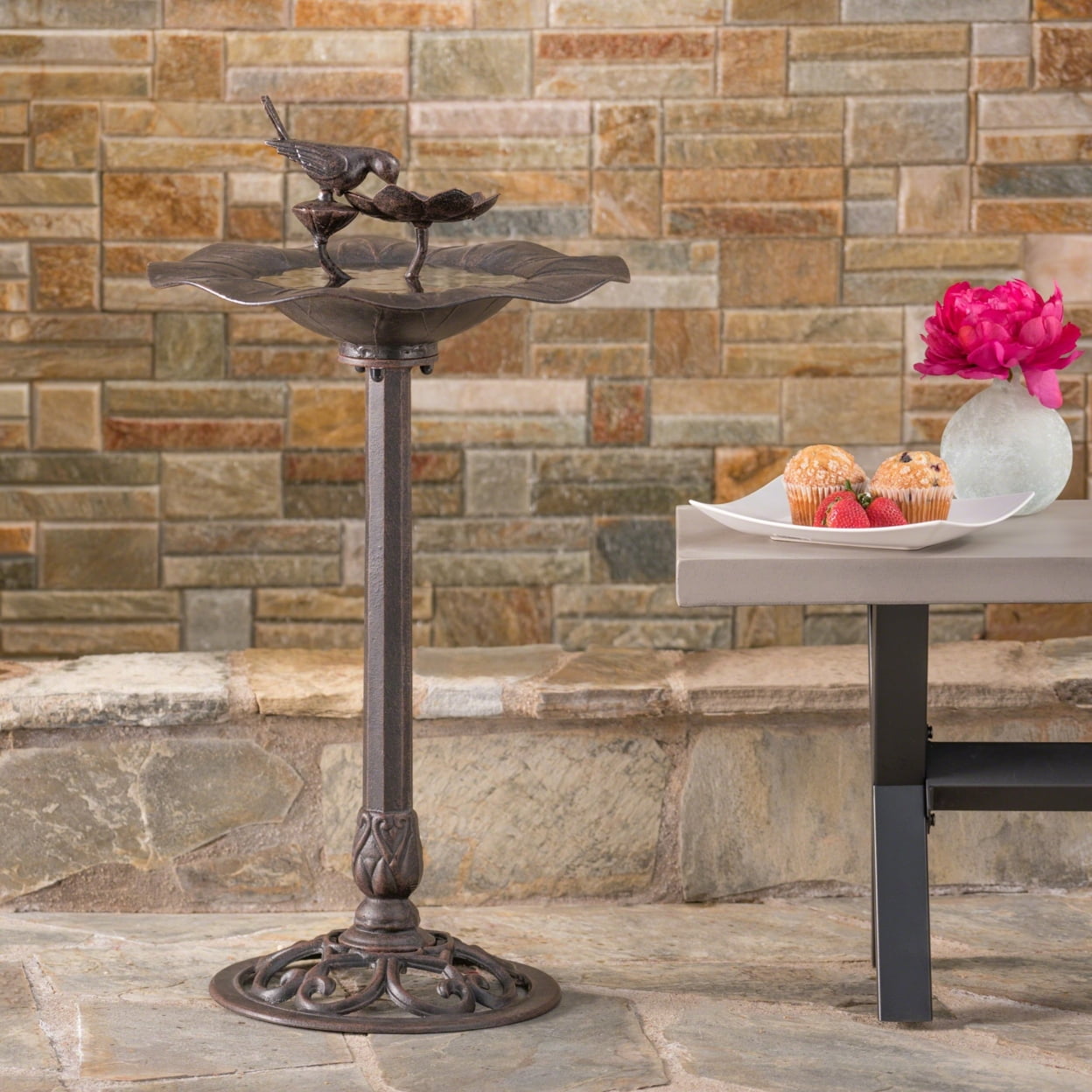 GDF Studio Seine Outdoor Aluminum Bird Bath, Bronze