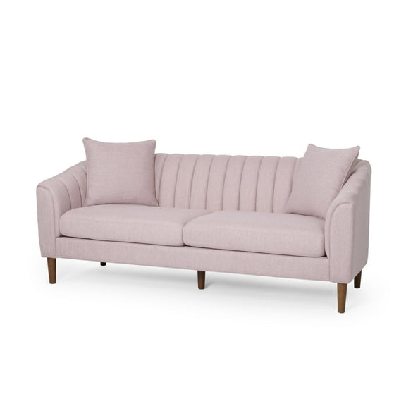GDF Studio Shorey Contemporary Upholstered 3 Seater Sofa, Light Blush Fabric and Dark Walnut