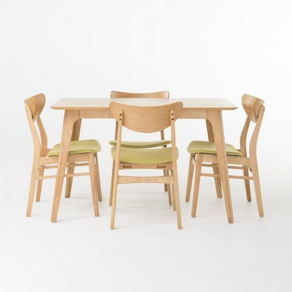 GDF Studio Shubrick Mid Century Modern Fabric Upholstered 5 Piece Dining Set, Green Tea and Oak