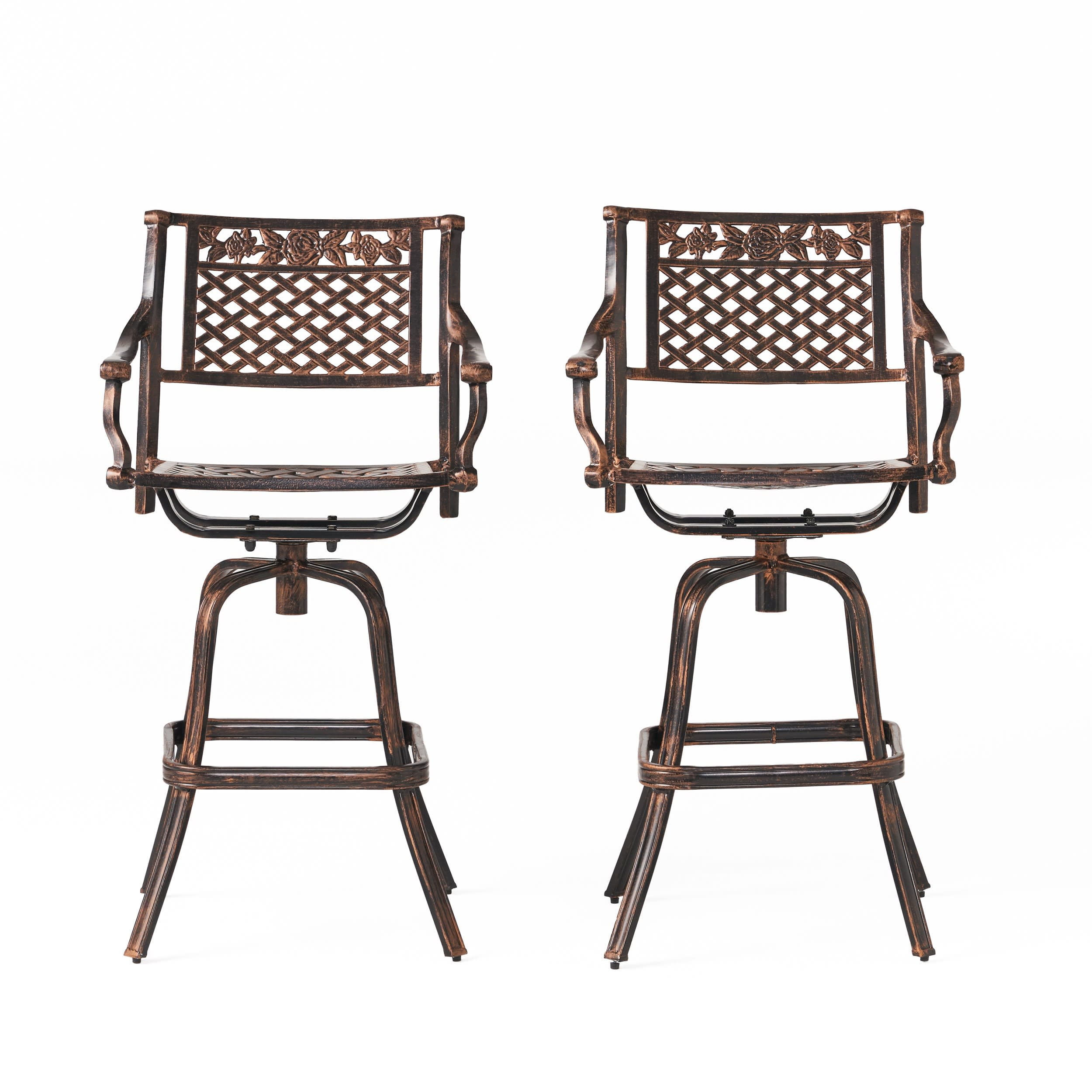 Sebastian Shiny Copper Cast Aluminum Swivel Bar Height Armchair