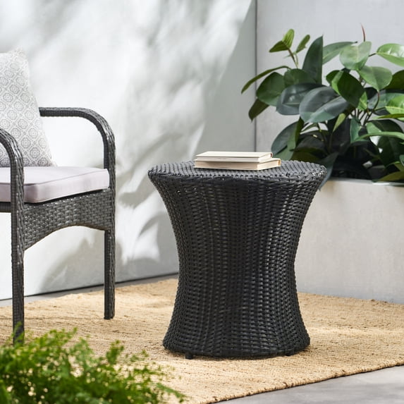 GDF Studio Skyline Outdoor Wicker Side Table, Black
