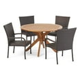 thumbnail image 1 of GDF Studio Sloane Outdoor Wicker and Acacia Wood 5 Piece Dining Set, Multibrown and Teak, 1 of 13