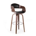 thumbnail image 1 of GDF Studio Soledad Mid Century Modern Faux Leather Upholstered 30.5 Inch Swivel Barstool, Midnight Black and Walnut, 1 of 9