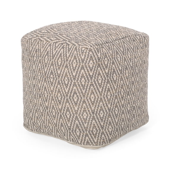 GDF Studio Sovereign Hand-Crafted Cotton Cube Pouf, Beige and Yellow