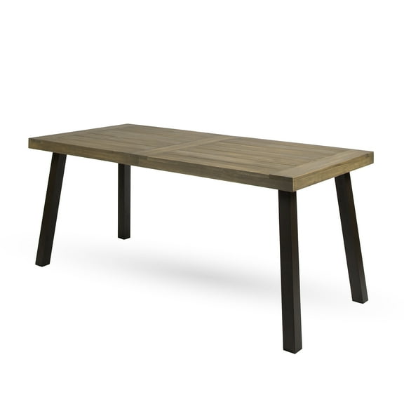 GDF Studio Spanish Bay Outdoor Acacia Wood Rectangular Dining Table, Gray