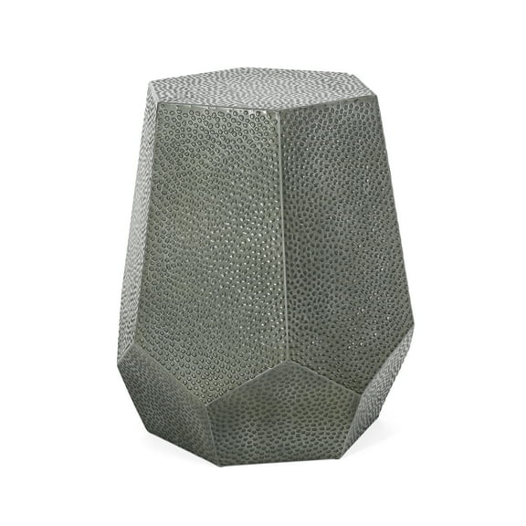 GDF Studio Spofford Modern Hammered Iron Geometric Side Table, Brushed Antique Silver