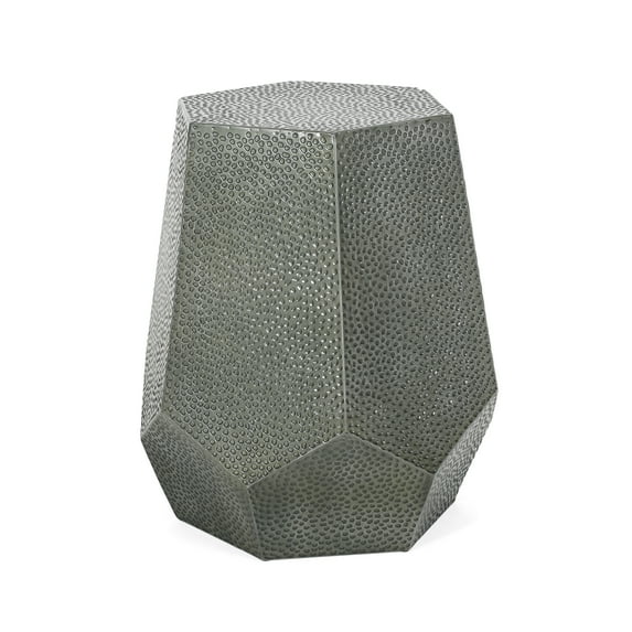 GDF Studio Spofford Modern Hammered Iron Geometric Side Table, Brushed Antique Silver