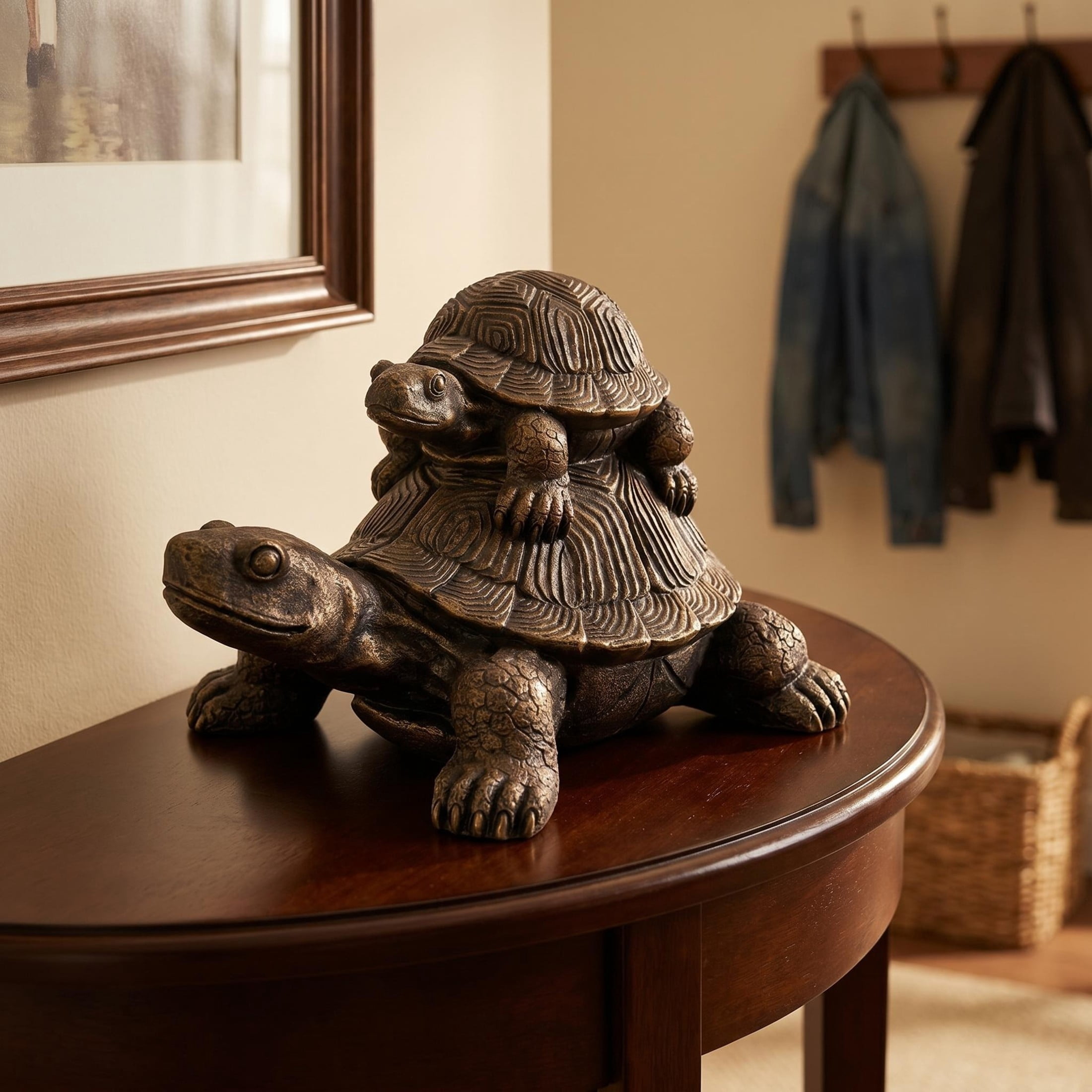 GDF Studio Stacked Turtle Resin Indoor/Outdoor Guardian Statue, Weather-Resistant Decor Figurine for Garden & Courtyard