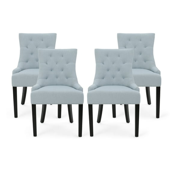GDF Studio Stacy Contemporary Indoor Tufted Fabric Dining Chairs, Set of 4, Light Sky and Espresso