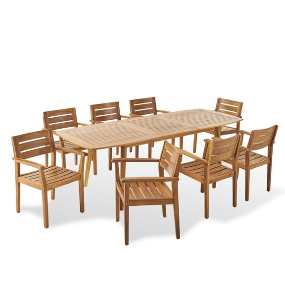 GDF Studio Stanford Outdoor Acacia Wood Expandable 8 Seater Dining Set, Teak