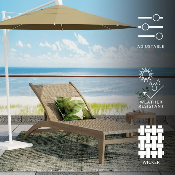 GDF Studio Stetson Outdoor Acacia Wood and Flat Wicker Chaise Lounge, Light Brown and Light Multibrown