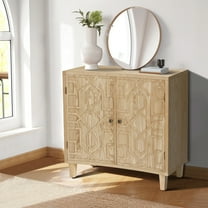 GDF Studio Storage Accent Cabinet with 2-Door for Living Room Bedroom Dining, Adjustable Shelf, Natural