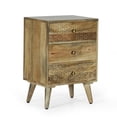 thumbnail image 1 of GDF Studio Stowe Boho Handmade Mango Wood 3 Drawer Nightstand, Natural, 1 of 10