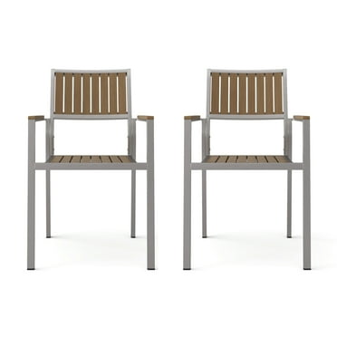 GDF Studio Stylish Modern Faux Wood & Aluminum Outdoor Dining Chairs, Set of 2