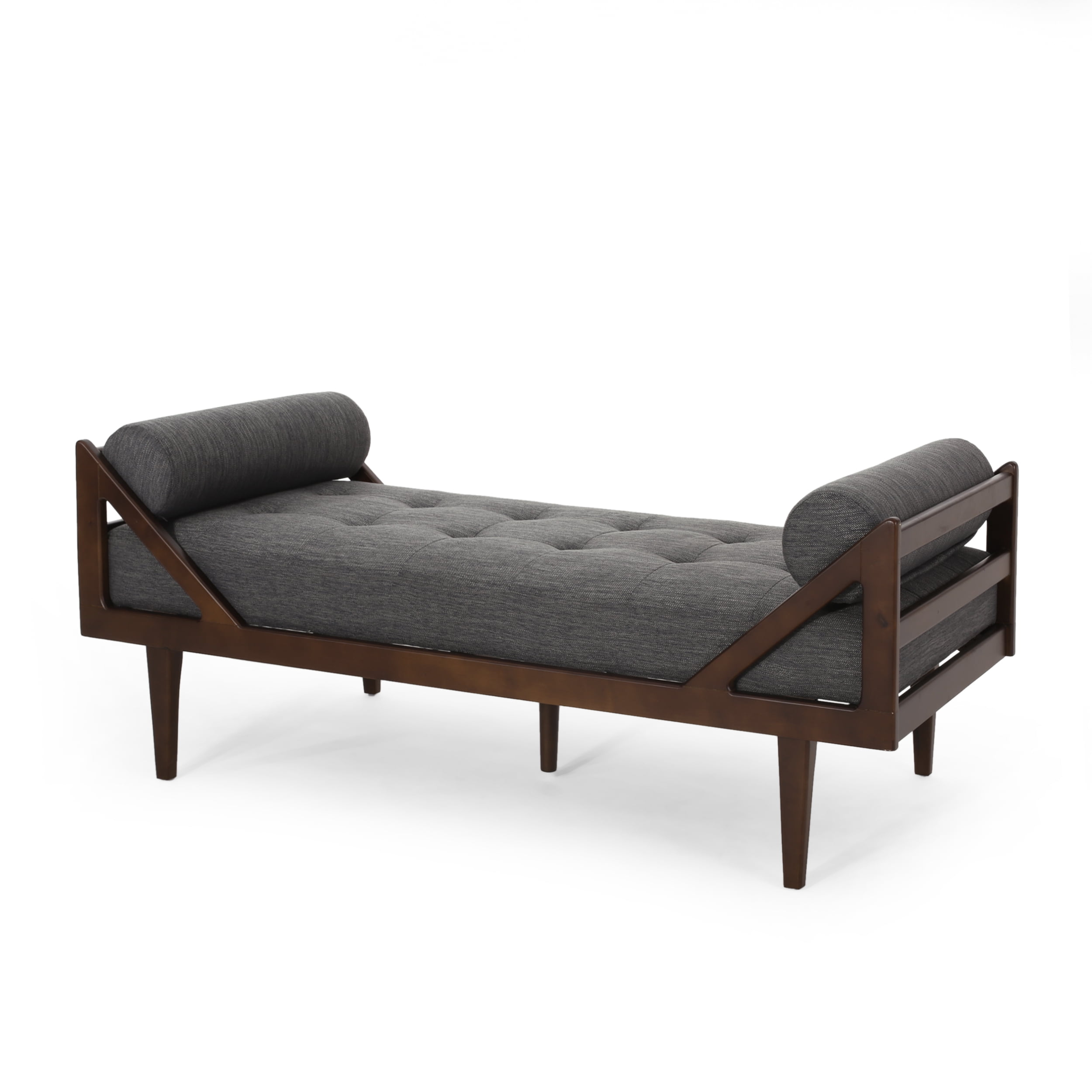 Charcoal and Dark Brown Tufted Chaise Lounge with Rolled Pillows