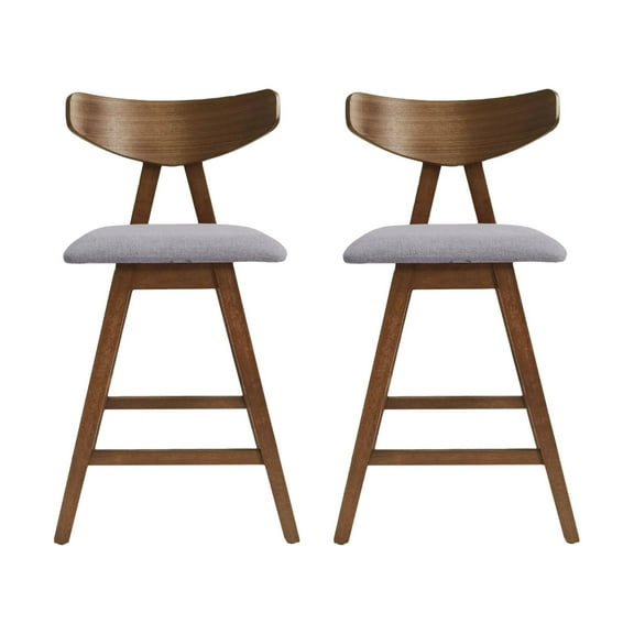 GDF Studio Sunapee Indoor Mid Century Modern Fabric Upholstered Wood Counter Stools, Set of 2, Dark Gray and Walnut