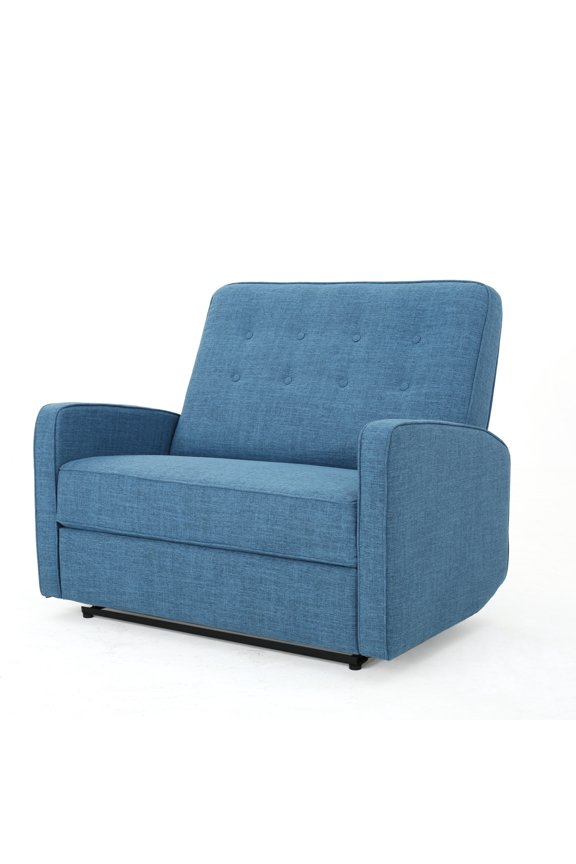 GDF Studio Swanton Contemporary Fabric Button Tufted Loveseat Recliner, Muted Blue