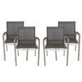 thumbnail image 1 of GDF Studio Swarthmore Outdoor Aluminum Dining Chairs with Faux Wood Accents, Set of 4, Silver, Gray, Natural Brown, Outdoor Mesh, 1 of 5