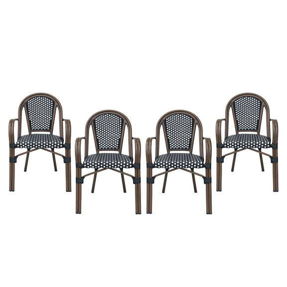GDF Studio Symonds Outdoor French Bistro Chairs, Set of 4, Black, White, and Brown Wood