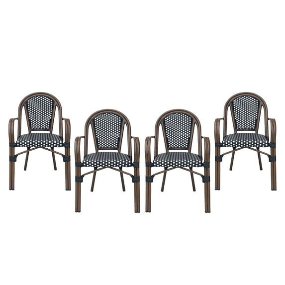 GDF Studio Symonds Outdoor French Bistro Chairs, Set of 4, Black, White, and Brown Wood