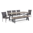 thumbnail image 1 of GDF Studio Tahiti Outdoor Acacia Wood and Wicker 7 Piece Dining Set with Bench, Gray and Black, 1 of 13