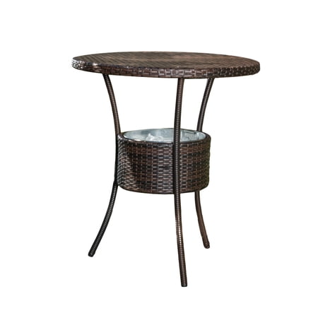 GDF Studio Tampa Bay Outdoor Wicker Bar Table with Ice Bucket, Round Multibrown